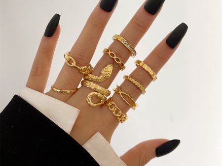 Cubic Zirconia & 18K Gold-Plated Snake Chain Ring Set Online