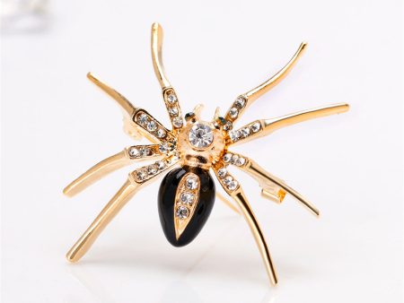 Cubic Zirconia & Black Enamel 18K Gold-Plated Spider Brooch For Cheap