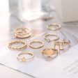 Cubic Zirconia & 18K Gold-Plated Heart Star Band Ring Set Cheap