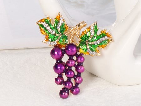 Cubic Zirconia & Enamel 18K Gold-Plated Grape Cluster Brooch Supply