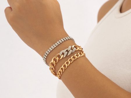 Cubic Zirconia & Two-Tone Curb Chain Bracelet Set Fashion