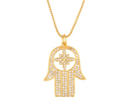 Cubic Zirconia & 18K Gold-Plated Hamsa Pendant Necklace For Discount