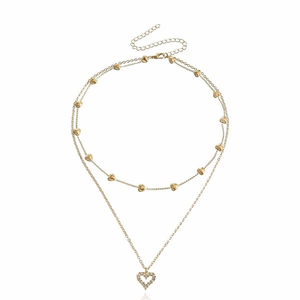 Cubic Zirconia & 18K Gold-Plated Heart Layered Pendant Necklace Supply