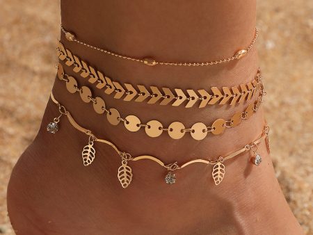 Cubic Zirconia & 18K Gold-Plated Leaves Station Anklet Set Online