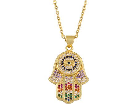 Cubic Zirconia & 18K Gold-Plated Hamsa Pendant Necklace Online Hot Sale