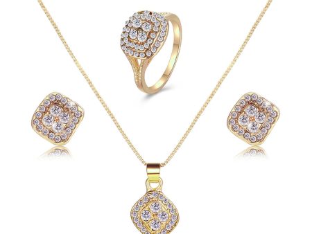 Cubic Zirconia & 18K Gold-Plated Square Pendant Necklace Set For Sale