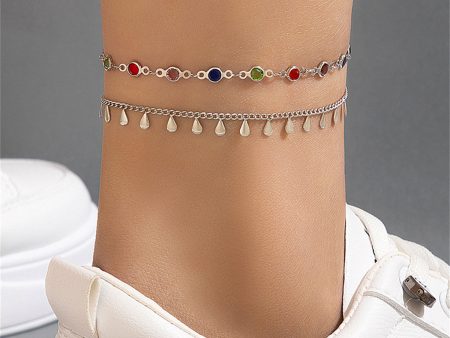 Cubic Zirconia & Silver-Plated Drop Station Anklet Set Discount