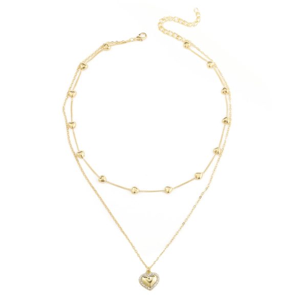 Cubic Zirconia & 18K Gold-Plated Heart Layered Necklace Hot on Sale